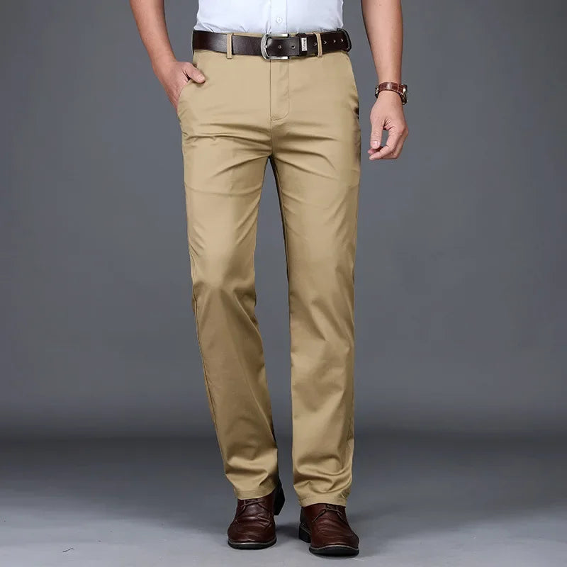 Summer Slim Men's Slim Suit Pants Fashion Business Casual Cotton Green Black Khaki Trousers Male Brand Clothing 30-40