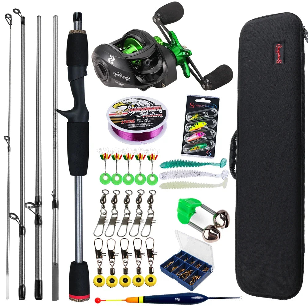 Sougayilang-Kit complet de moulinet de pêche Baitcasting, section Chlor5, rapport de vitesse 7.2:1, pêche au bar et à la carpe, le plus récent