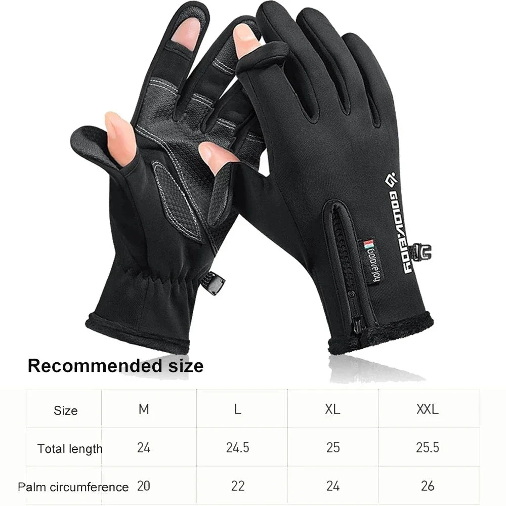 Gants de pêche imperméables d'hiver, 2 doigts, coupe-vent, pour femmes et hommes, Protection chaude en velours, gants de pêche au poisson