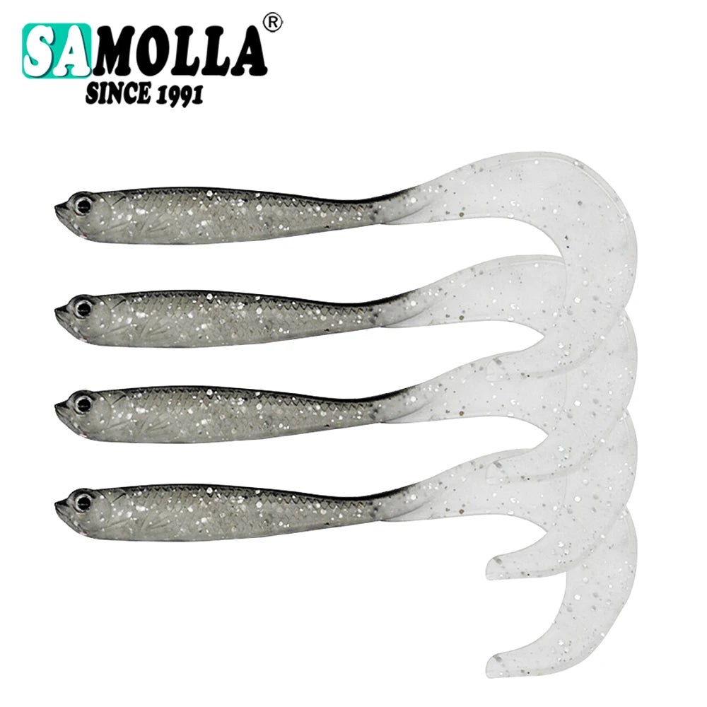 4 Pcs/lot Soft Worm Baits, Long Tail Bass Lures, Realistic Fishing Lure 4 Pieces Fishing Lure Jigs Wobblers 12.5cm 55g Shad T-tail