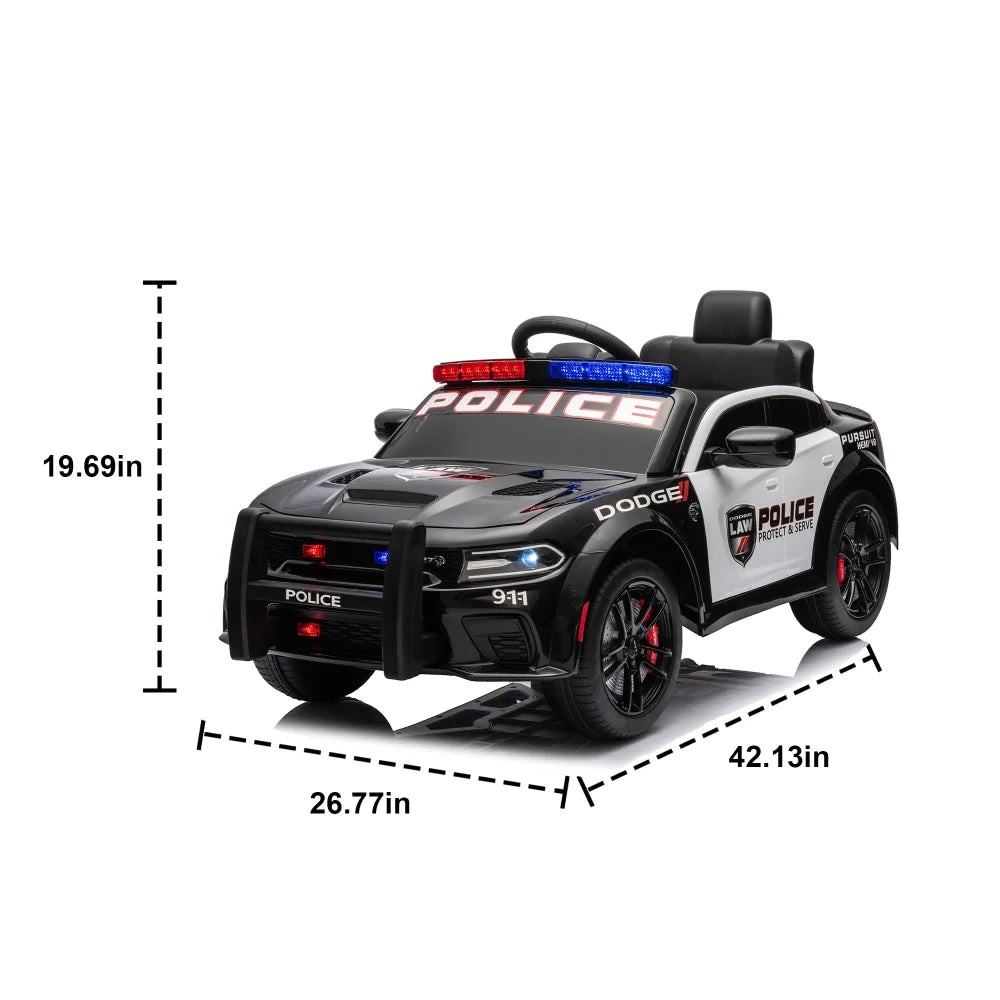 Voiture Police Électrique 12V Enfants Télécommande — Barre Anti-Collision Lumières Alarme