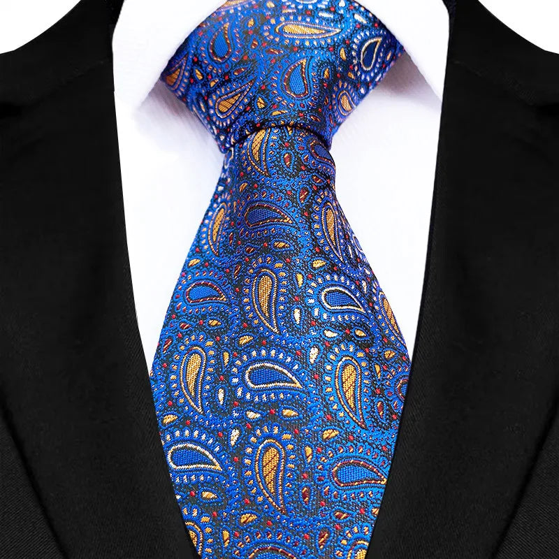 Corbata clásica de cachemira a rayas para hombre, 8 cm, Jacquard, de lujo, color azul real, accesorios, uso diario, regalo para fiesta de boda