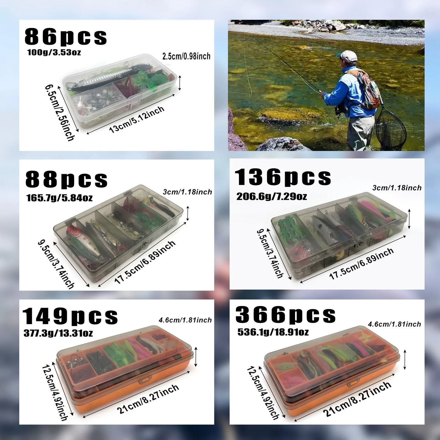 Kit de leurres de pêche pour truite, brochet, basse, multi-leurre, ensemble de matériel superposé, équipement professionnel, 86/88/136/149/366 pièces