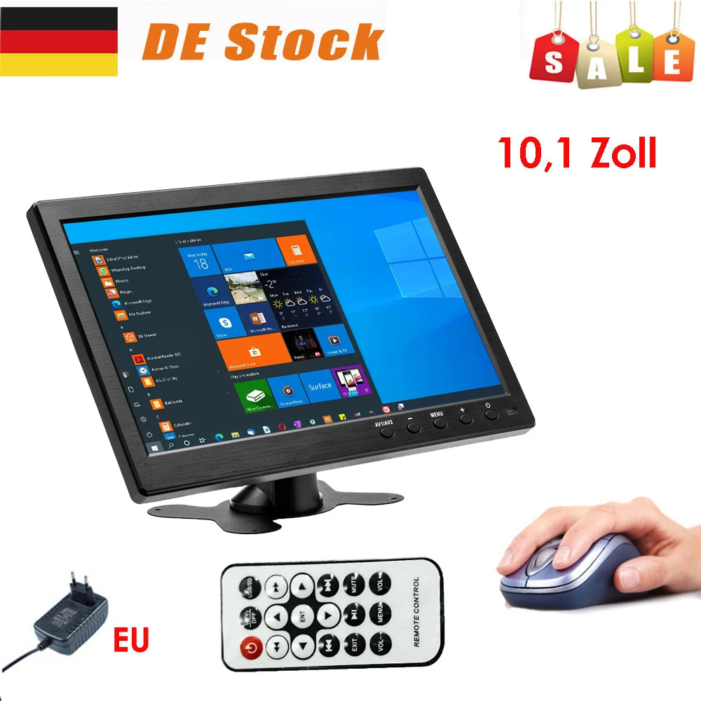 Moniteur de voiture 10,1 pouces LCD HD — HDMI, VGA, AV, USB, SD, TV, lecteur DVD, surveillance