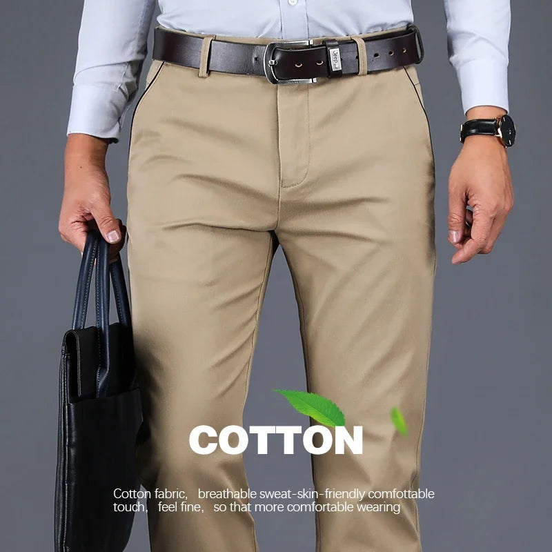 Pantalones informales de algodón para hombre 2024, clásicos, rectos, holgados, de tiro alto, elásticos, ropa de marca, nueva colección 98%