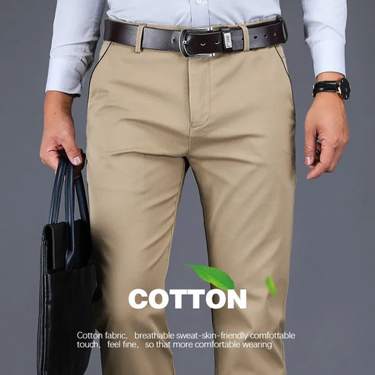 Pantalon décontracté 2024 en coton pour homme — classique, droit, ample, taille haute élastique
