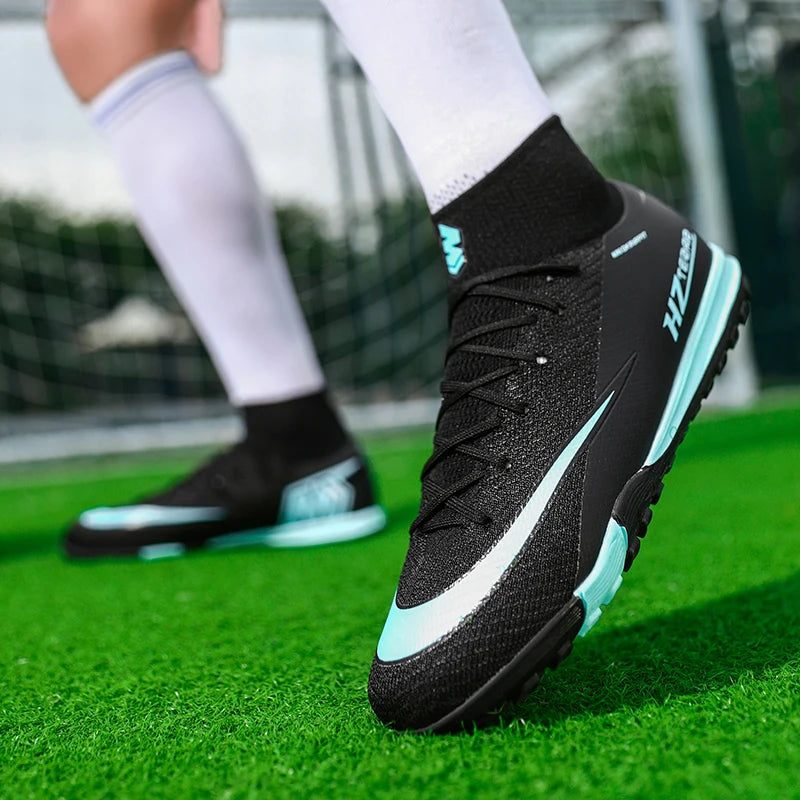 wrfskm Chaussures de Football FG Homme Cuir Verni Montantes Imperméables — Professionnel, Terrain Dur EU 31–48