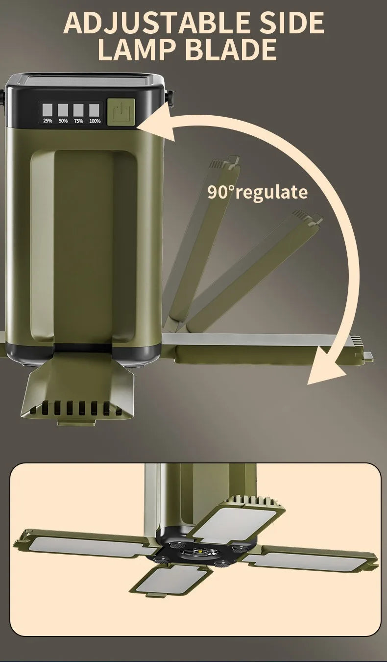 Lanterne de camping pliable multifonctionnelle à 4 feuilles, rechargeable par énergie solaire, grande capacité, lumière d'urgence portable pour l'extérieur