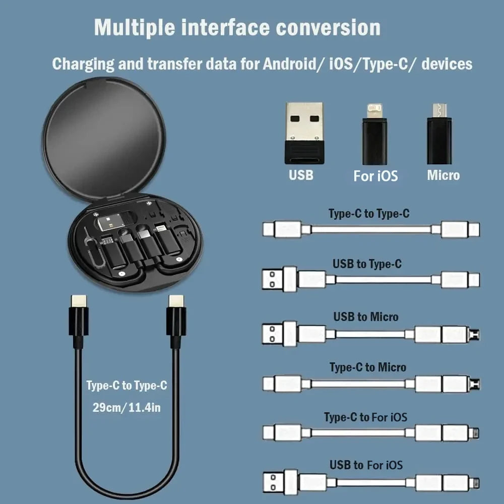PD 60W multifuncional USB Tipo C cable de datos de carga rápida para IPhone Xiaomi cargador caja de almacenamiento adaptador tarjeta pin caja de viaje