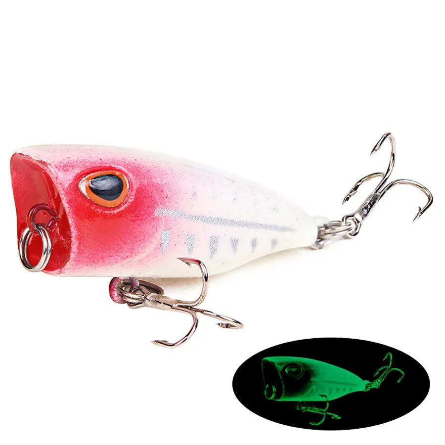 Ensemble de 7 leurres de pêche Mini Popper Crankbaits, yeux 3D, appâts durs, kit de leurres artificiels, wobblers pour la pêche à la traîne, brochet, surface de l'eau, swimbaits