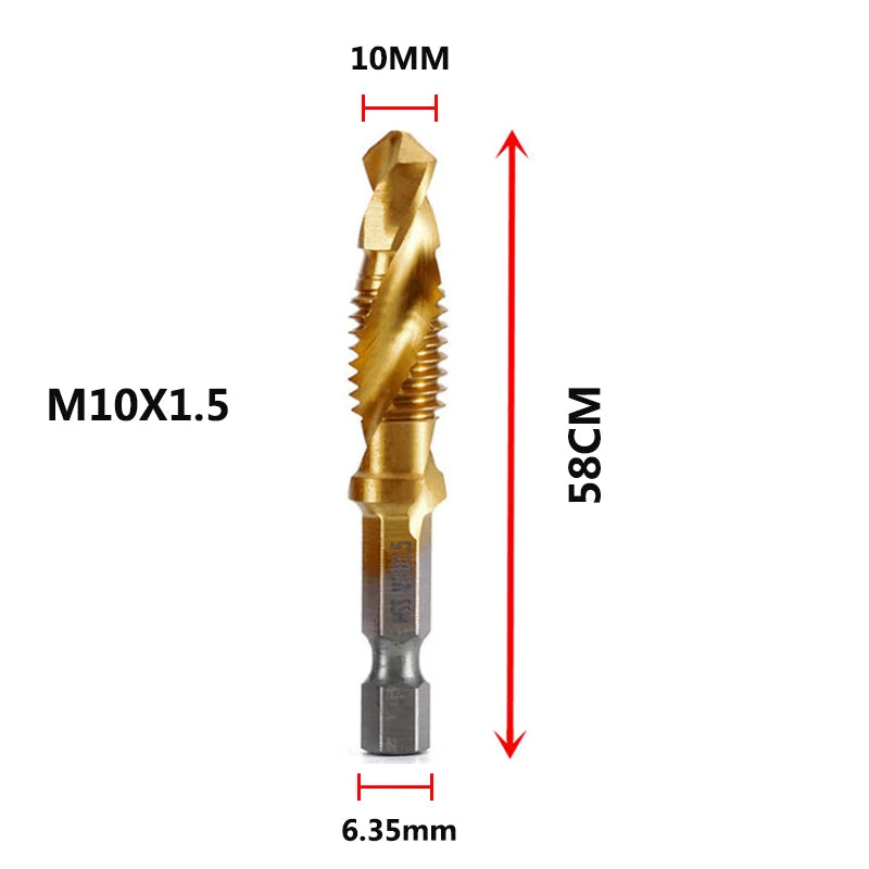 Forets tarauds plaqués titane tige hexagonale HSS — M3, M5, M6, M8, M10, outils à main