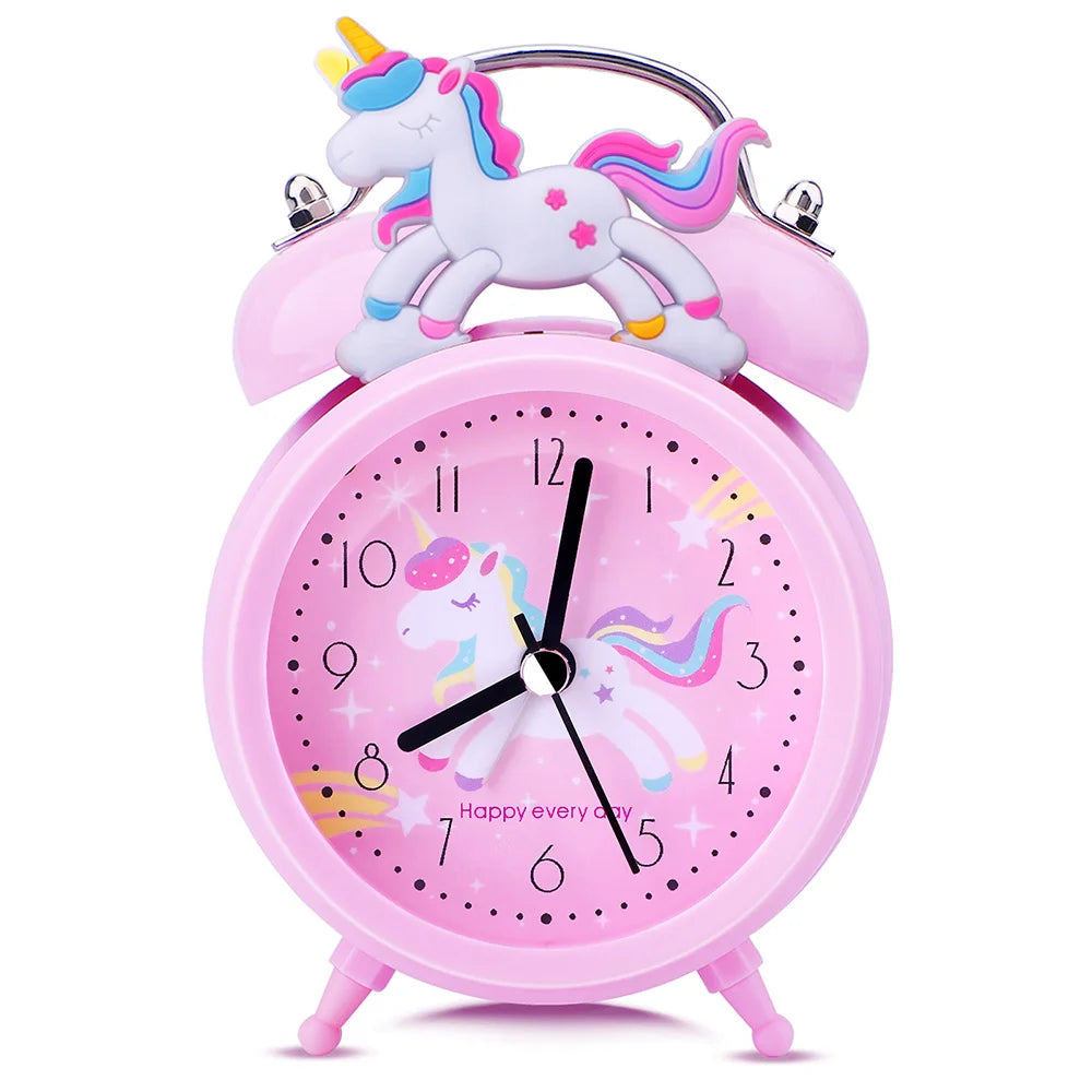 licorne pour Réveil enfant, reveil lumineux,,horloge à Double cloche avec rétro-éclairage,reveil matin, jolie horloge de bureau, décoration de maison, reveil,radio réveil,cadeaux pour enfants