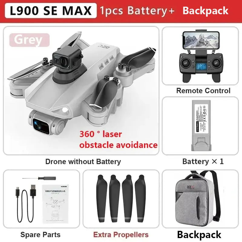 Drone GPS L900 Pro SE MAX 4K, doble cámara HD profesional 5G WIFI 360° Motor sin escobillas para evitar obstáculos Rc FPV Quadcopter Dron