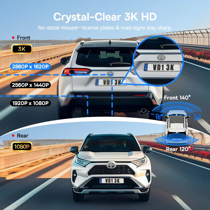 Baseus 3K Dash Cam VD1 Front and Rear Camera HD Built-in GPS Galileo Supercapacitor Car DVR Car Camera Recorder Supports 24H Parking