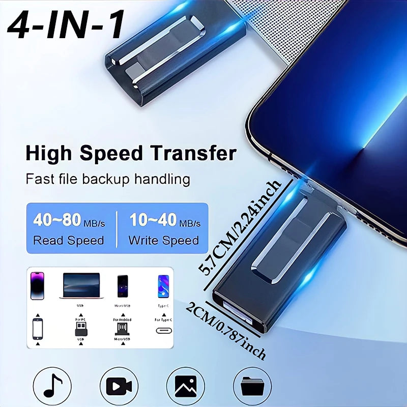 4 In1 OTG Micro USB 3.0 clé USB double usage Android TYPE-C clé Mobile Micro USB clé USB clé USB gratuite pour iPhone