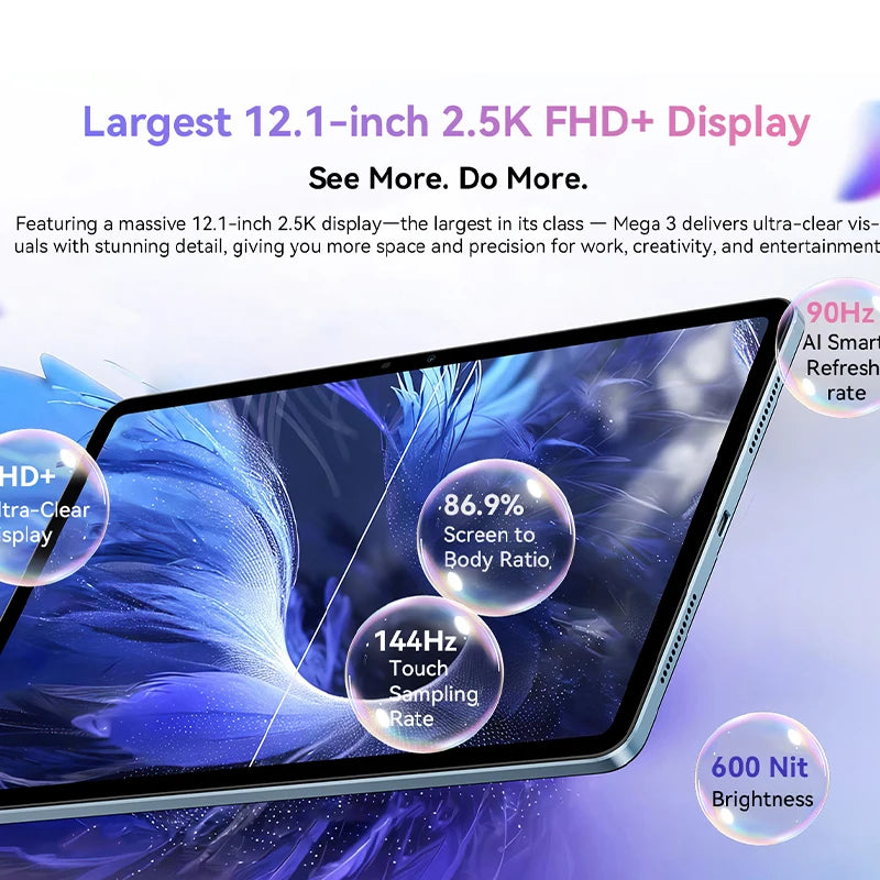 Tablette 12.1" 2.5K 90Hz — 12GB RAM, 256GB, 8800mAh, caméra 50MP, charge rapide 33W, Android 15