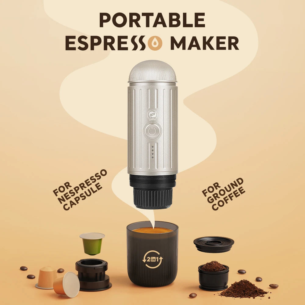 Máquina de café espresso portátil, eléctrica, 19 bares, calentamiento automático, apta para cápsulas Nespresso, café molido