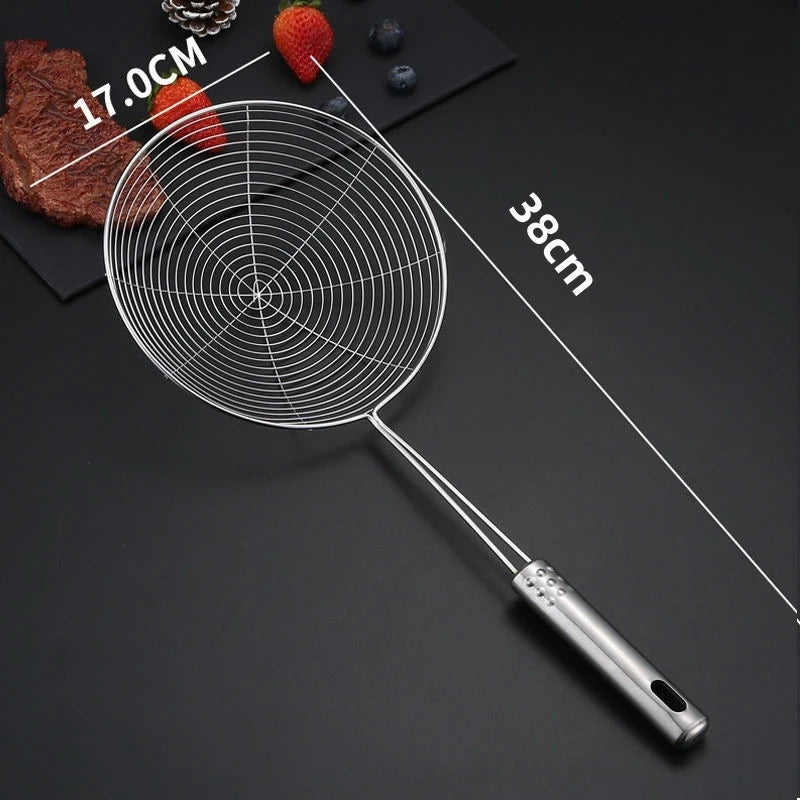 Fine Mesh Stainless Steel Skimmer Spoon, Multifunctional Spider Strainer with Long Handle for Frying Cooking and Noodle Sieve