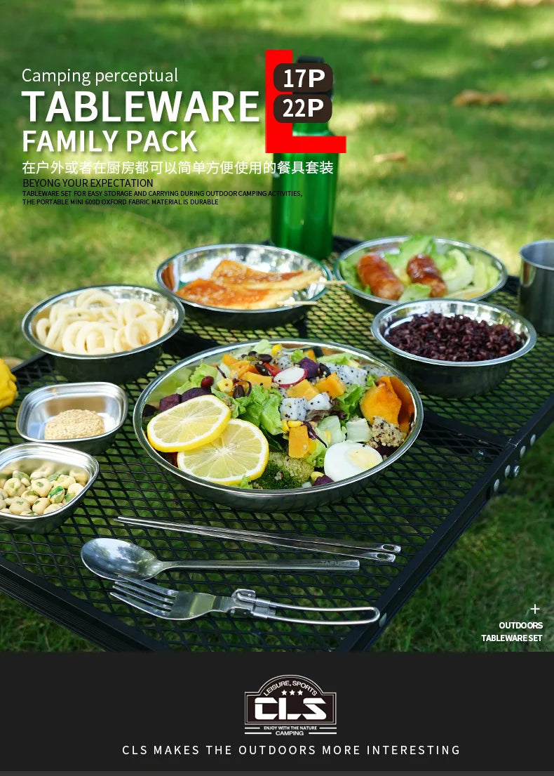 Nouveau ensemble d'assiettes à manger portables de cuisine de Camp de 22 vaisselle de Camping en plein air assiette de barbecue à conduite autonome ensemble d'assiettes de bol de Pot à soupe à la maison