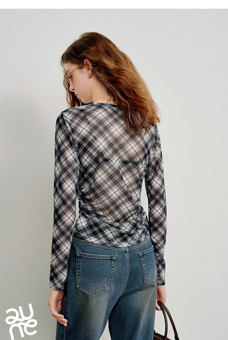 T-shirt femme en maille imprimé 2026 — printemps, taille découpée, Y2K, hauts courts