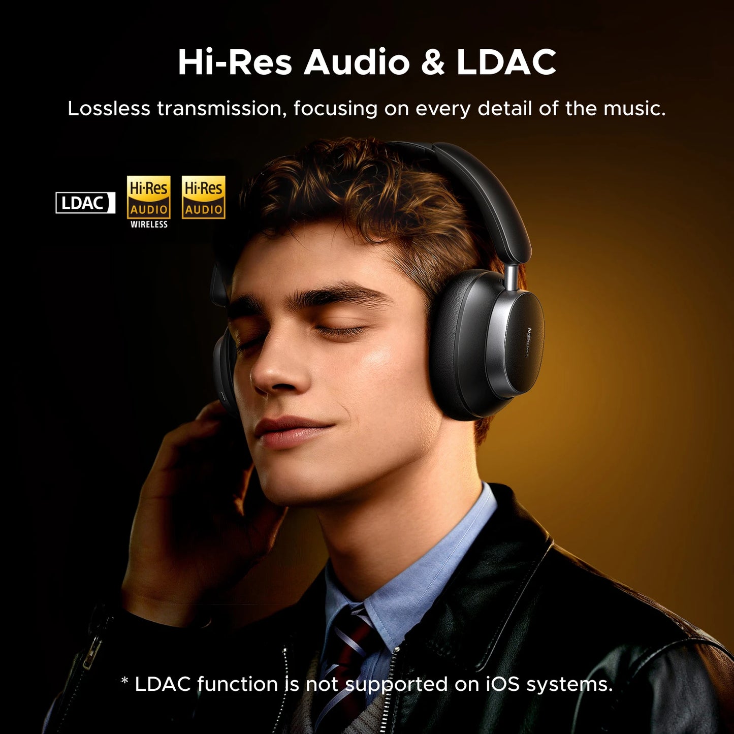 UGREEN Studio Pro 48dB ANC Auriculares inalámbricos de diadema con Bluetooth, cancelación activa de ruido, alta resolución LDAC, 120 horas de reproducción