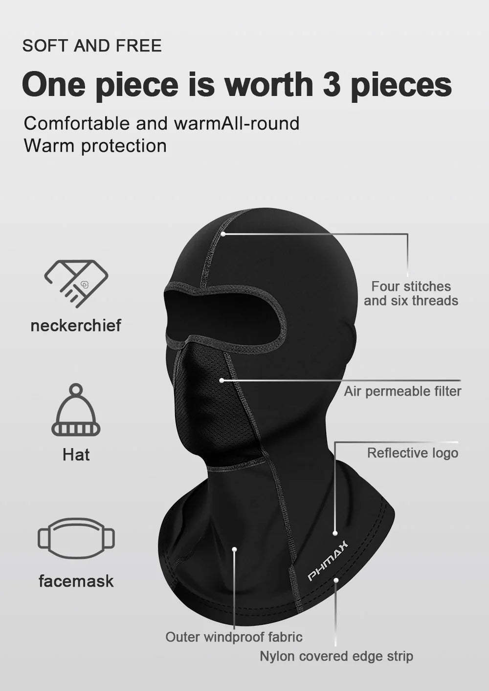 PHMAX Mascarilla de montar para motocicleta, protección contra el viento y el calor, transpirable, máscara facial completa, pasamontañas, sombrero, bufanda, gorra, moto, motociclista, gorra de viento