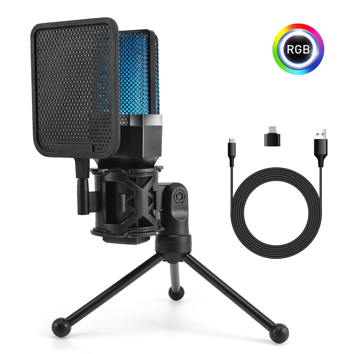 Microphone USB à condensateur pour gaming et podcast – Micro filaire pour PC, streaming et karaoké