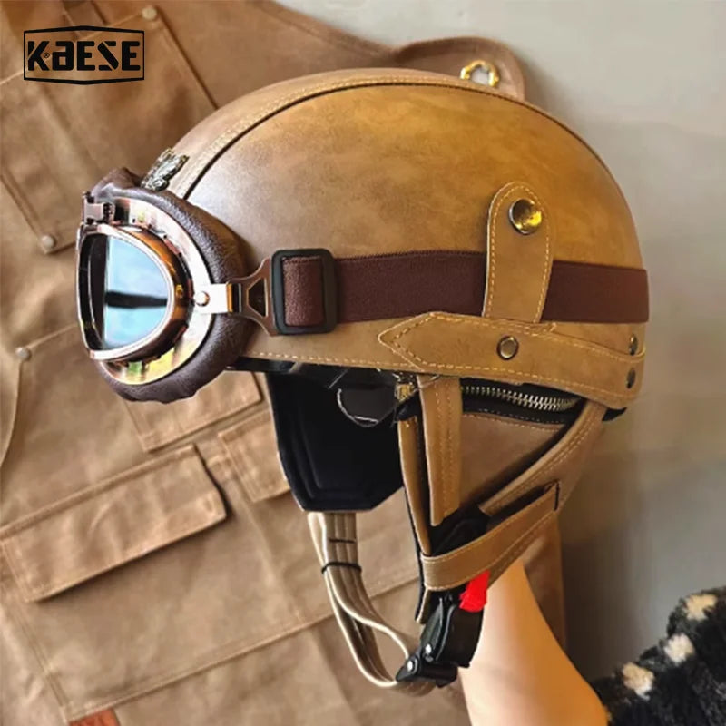 Motorcycle Half-Face Vintage Helmets Men Women Unisex Scooter Summer Helmet Black Brown DOT Approved Helmet