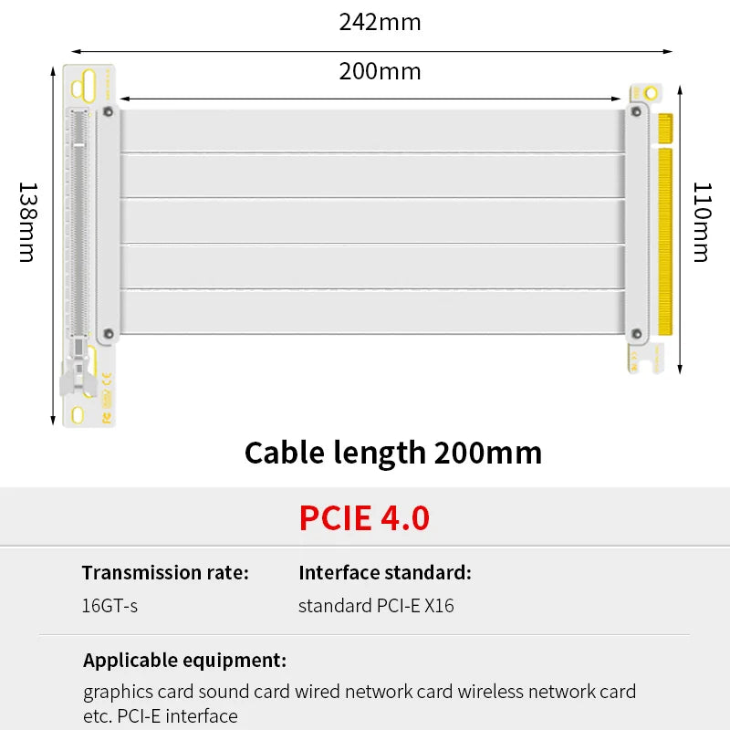 Teucer support de montage GPU Vertical support de carte graphique PC PCI-E 3.0/4.0x16 Anti-interférence Flexible 90 °   Câble d'extension