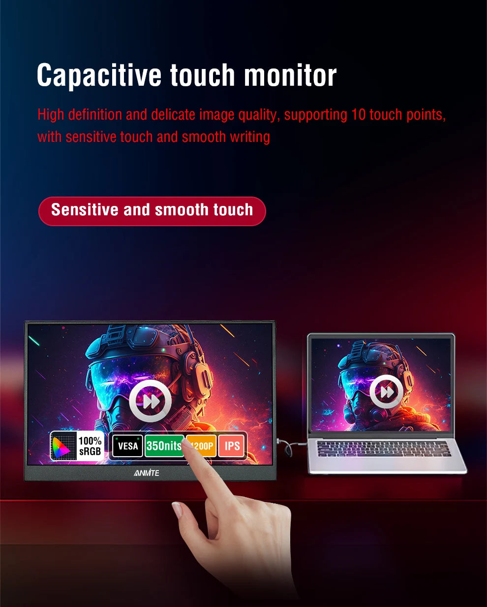 Monitor táctil portátil de 14 pulgadas, no táctil opcional, para juegos 16:10 400cd/m2, pantalla extensible para XBox PS4/5 Switch Loptop