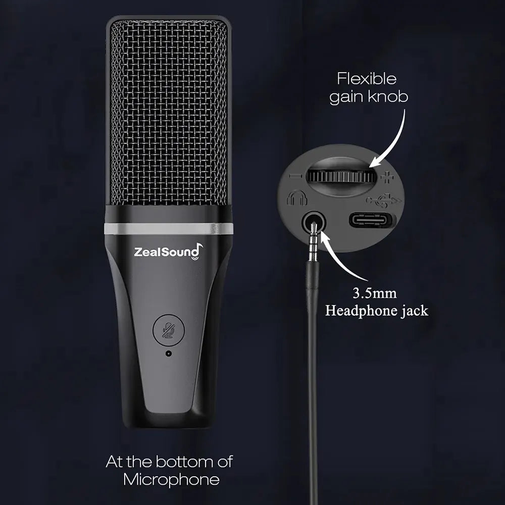 Zealsound – Microphone USB à condensateur RGB avec bras articulé pour gaming, podcast et streaming