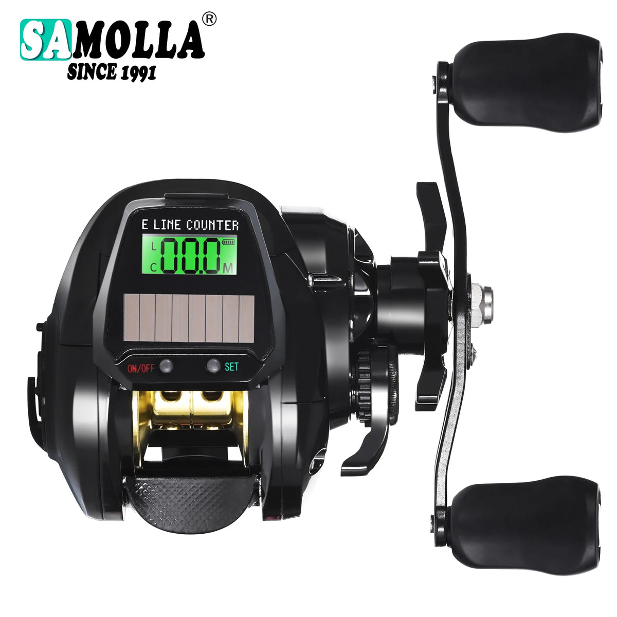 Nouveau moulinet de pêche Baitcasting électronique écran Led USB et charge solaire 7.2: 1 mer eau salée étanche coulée tambour roue coulée