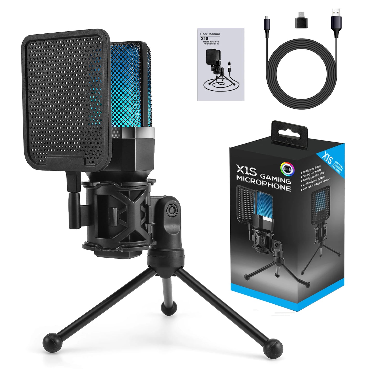 Microphone USB à condensateur pour gaming et podcast – Micro filaire pour PC, streaming et karaoké
