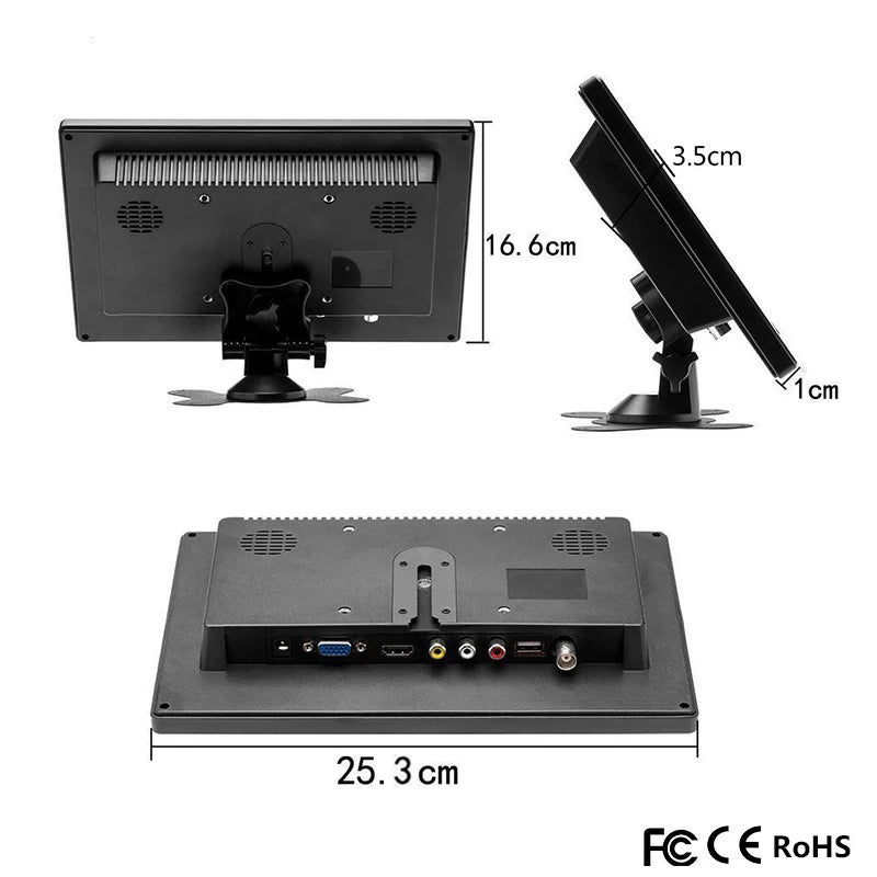 Moniteur de voiture 10,1 pouces LCD HD — HDMI, VGA, AV, USB, SD, TV, lecteur DVD, surveillance