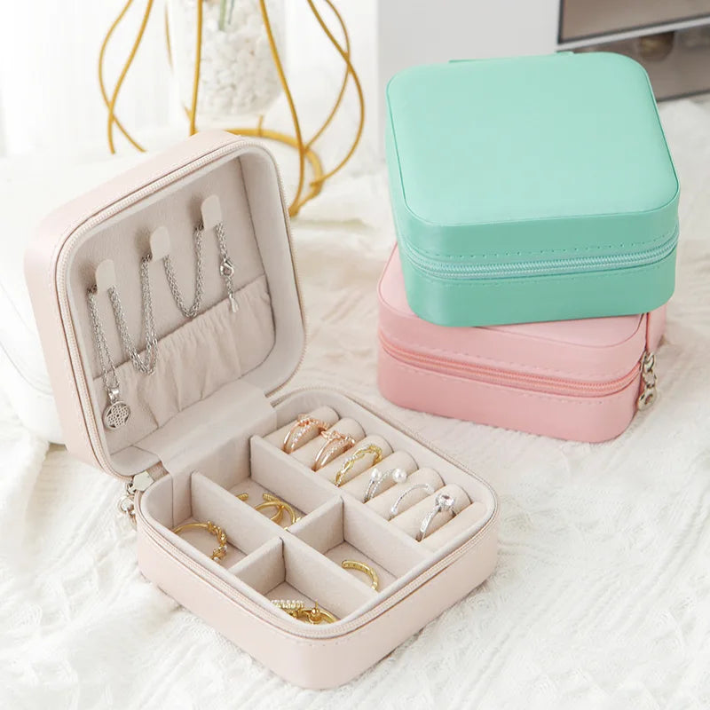 Estuche organizador de joyas portátil, joyero, pendientes, collares, anillos, mini vitrina de joyas apilable