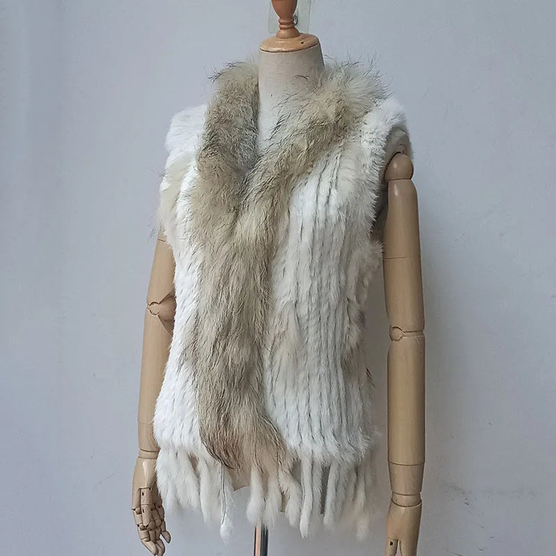 Chaleco de piel de conejo de punto real de otoño de 2025 para mujer, chalecos de piel auténtica cálidos de invierno, chaleco de piel auténtica informal para mujer
