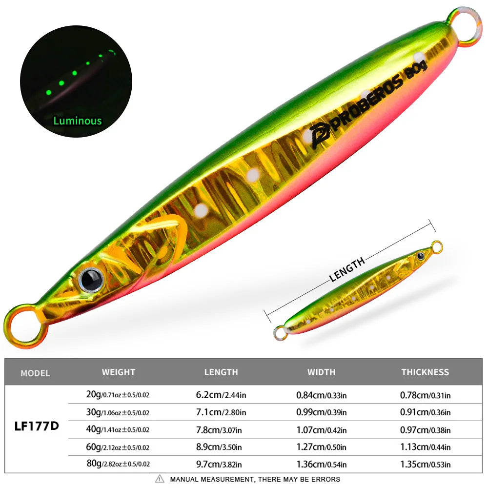 Leurre de pêche en métal lumineux LHFSH, appât dur 20g-80g à coulée lente avec hameçons triples pour la pêche au bar et au thon