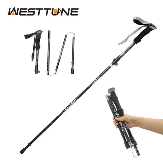 Bâton de Trekking pliable Portable en plein air, 5 sections, bâton de randonnée, Club télescopique pour personnes âgées nordiques, bâtons de marche de Camping