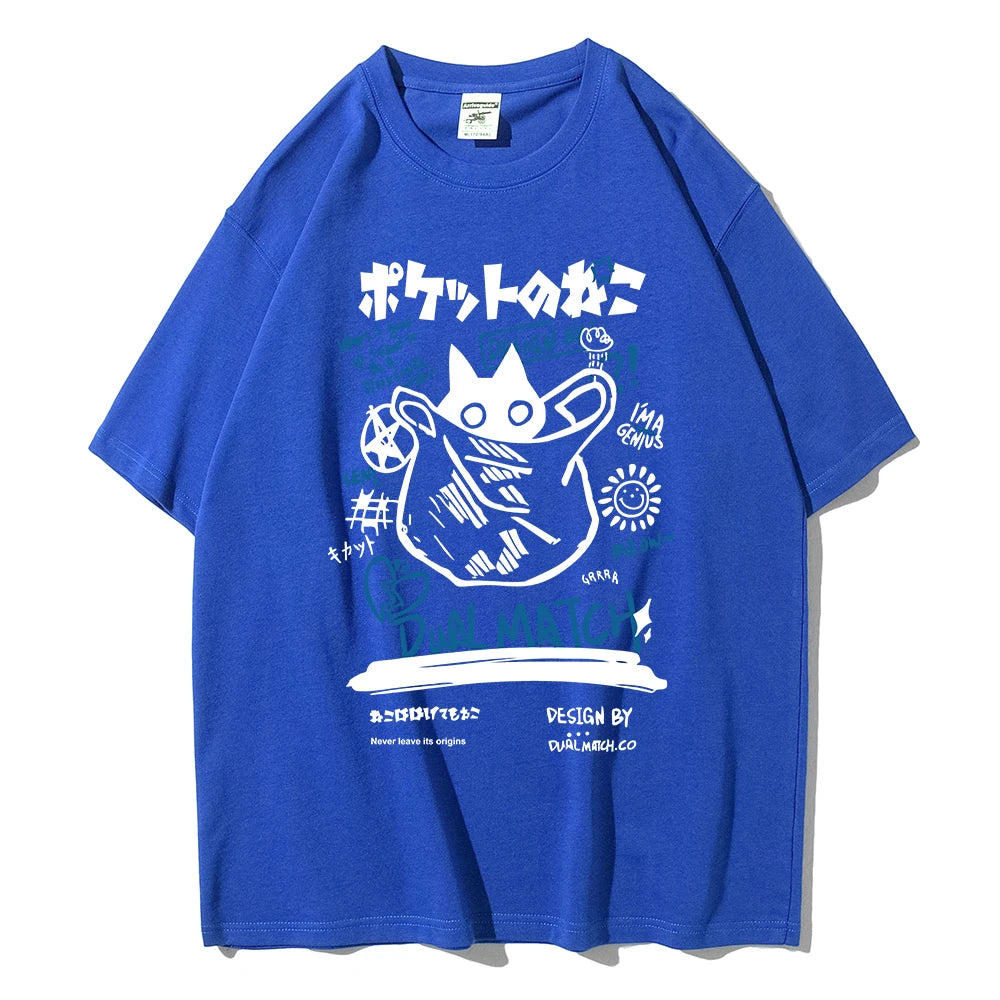 T-Shirt Chat Kawaii Harajuku — Couple Streetwear Y2K Manches Courtes 2024
