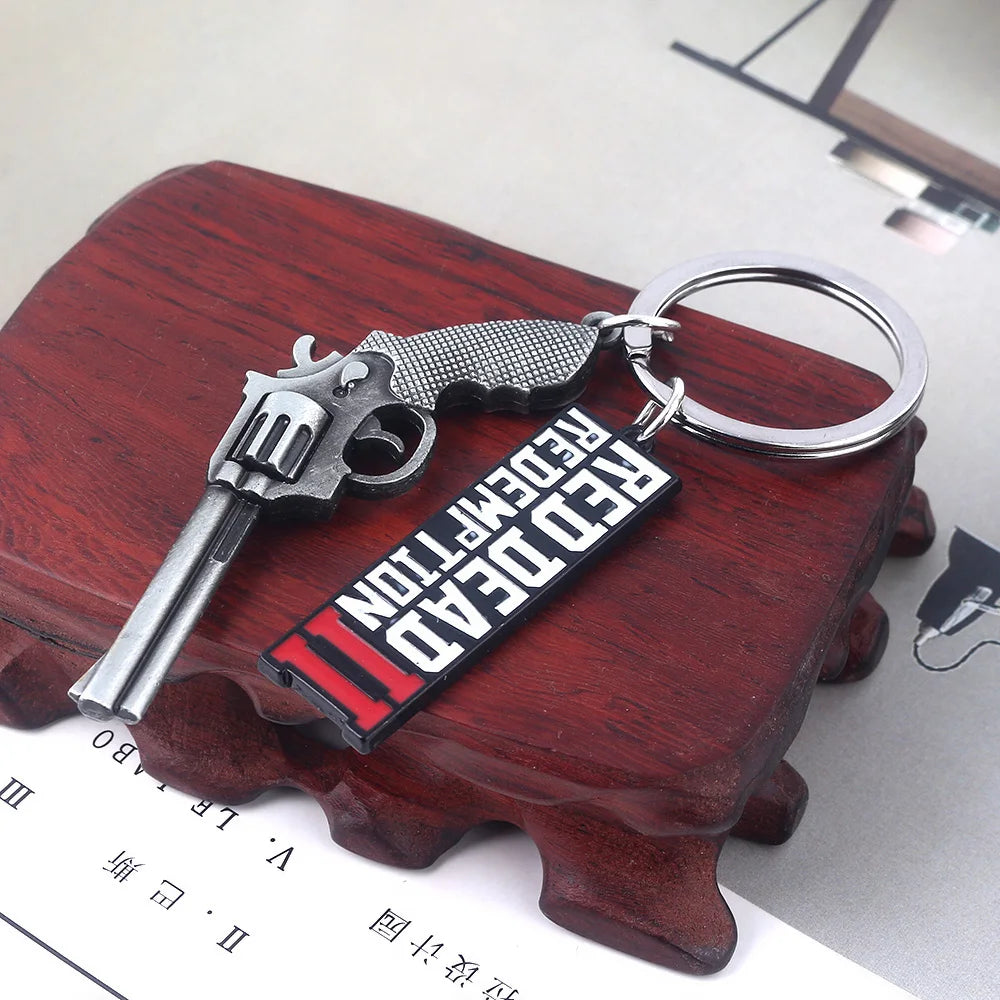 Jeu RDR2 Arthur Morgan Revolver porte-clés rouge mort rédemption 2 porte-clés Western Cowboy Fans cadeau Cosplay hommes femmes sac bijoux