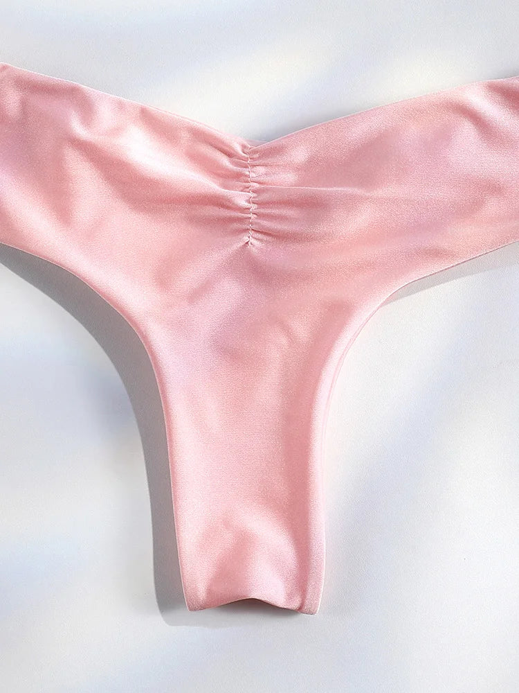 Sexy plis Bikini ensemble solide Micro Bikinis femmes maillot de bain femme Triangle maillots de bain vêtements de plage maillot de bain