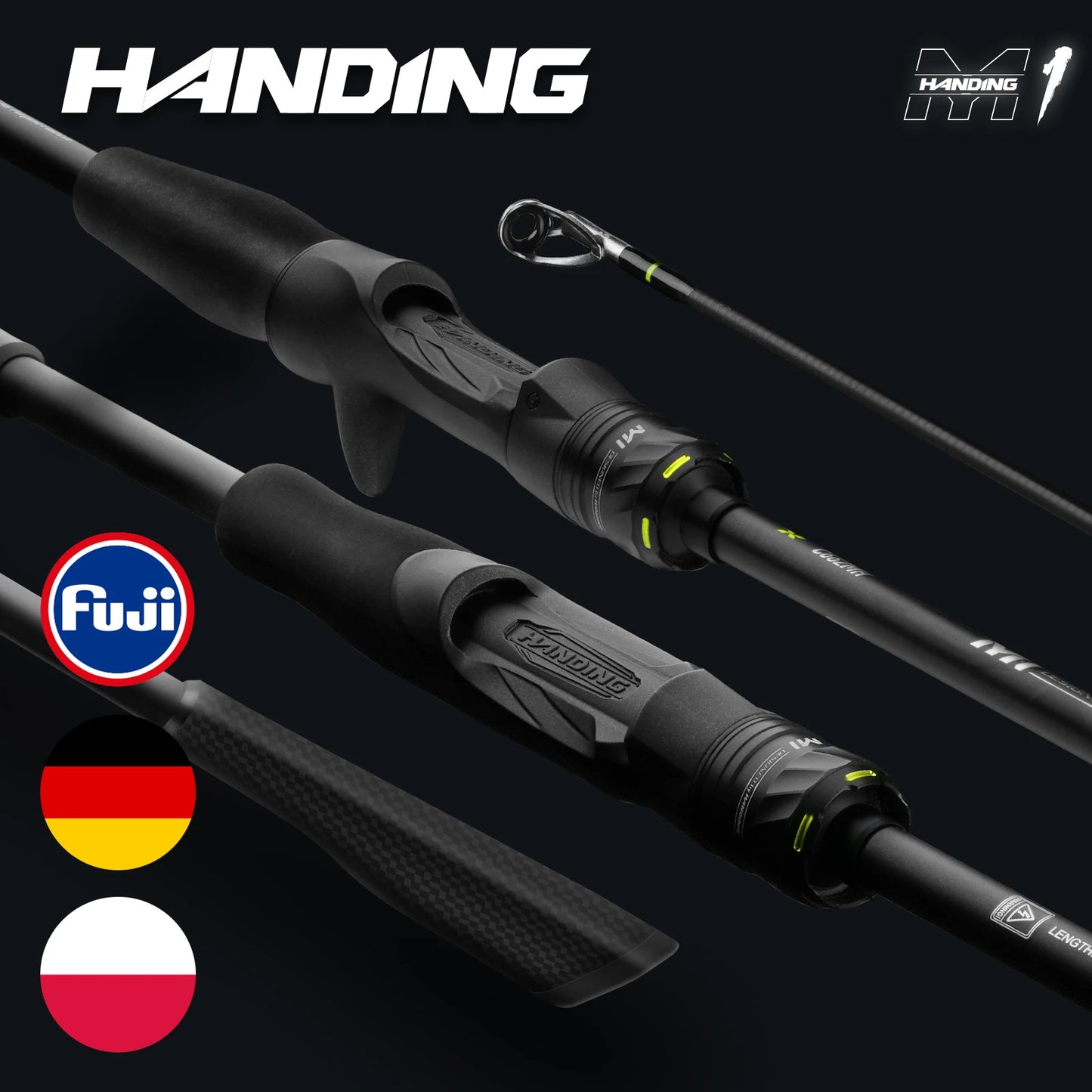 【De Pologne】Canne à pêche HANDING M1 Bass avec anneaux Fuji O+A, blank en fibre de carbone 24T, poignée, canne spinning/casting 1.68-2.13m