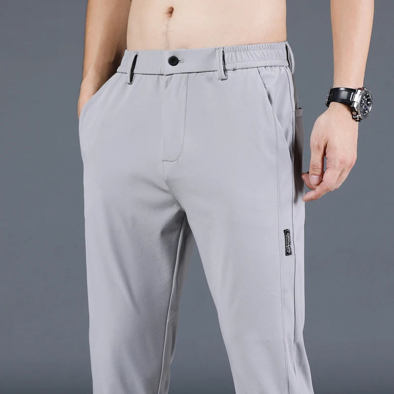 Men's Thin Ice Silk Pants, Stretchy, Casual, Elastic Waist, Smooth, Brand Clothing, 5 Colors, New Summer 2024 Collection