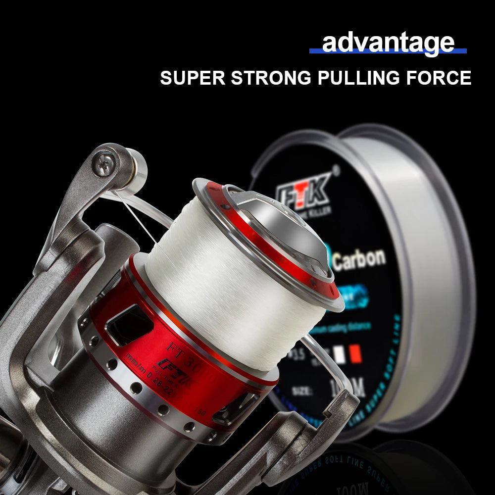 FTK 100M ligne de pêche à revêtement fluorocarbone 0.14mm-0.5mm 4.13LB-34.32LB ligne Monofilament en Fiber de carbone ligne de pêche à la carpe ligne coulante