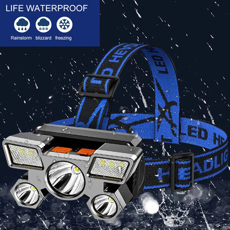 Linterna de sauna portátil recargable por USB, linterna de 5 LED con batería incorporada, ideal para el trabajo, la pesca o el camping
