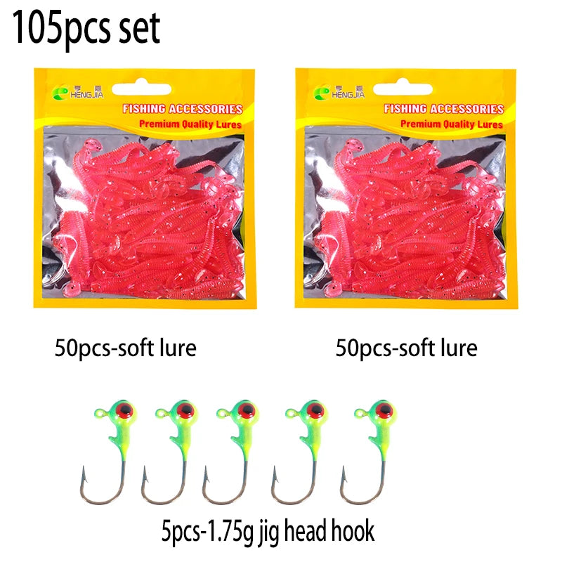 Hengjia 10-50pcs/lot 4.5CM Small Soft Silicone T-Tail Worm Swimbait Lure Fishing Tackle for Carp Black-bass Pike