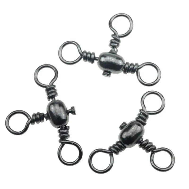 Accessoires de pêche, nickelage noir, connecteur à trois broches, séparateur de sous-ligne pivotante en T, anneau Bazi pour la pêche en plein air, 50 pièces/sac