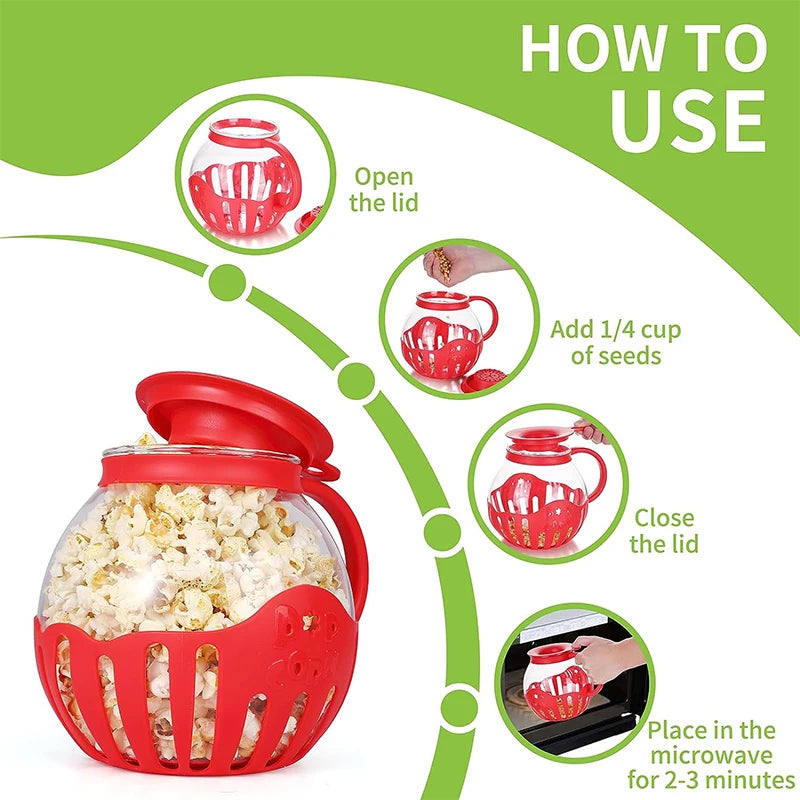Máquina de hacer palomitas de maíz Micro-pop para microondas de 2.25 litros con vidrio de temperatura segura Máquina para hacer palomitas de maíz con aire