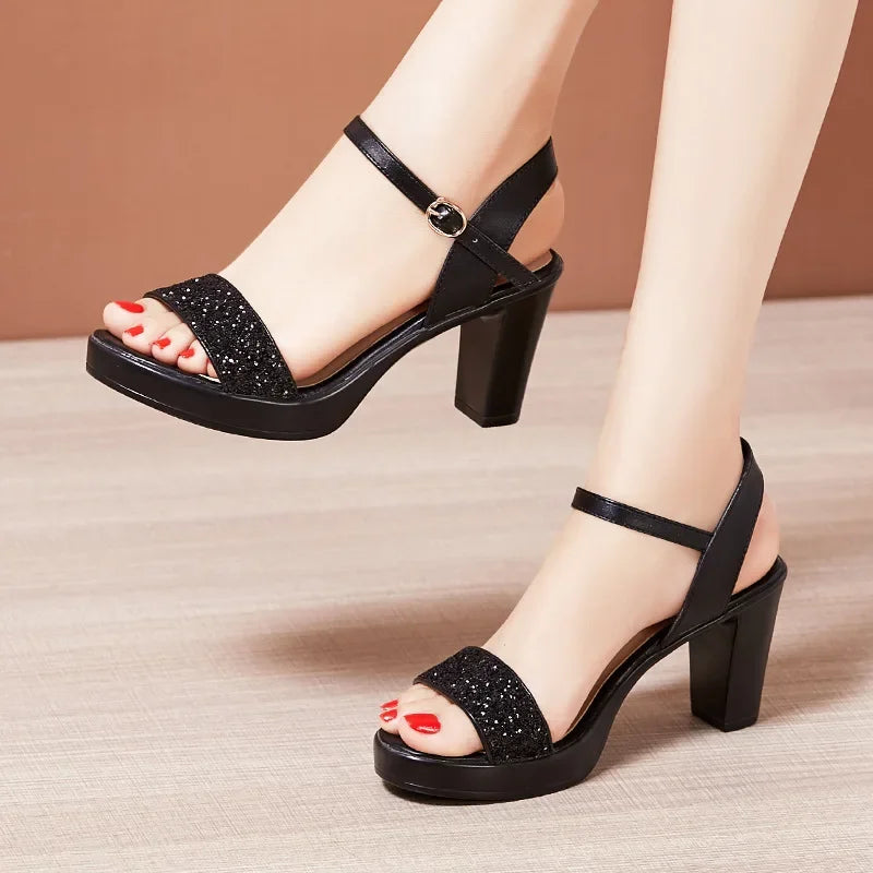 Nuevas sandalias de plataforma para mujer, Bling 32-43, con punta abierta, tacón alto, para verano de 2025, zapatos de baile de fiesta, zapatos de diseñador, sexy, zapatos de mujer