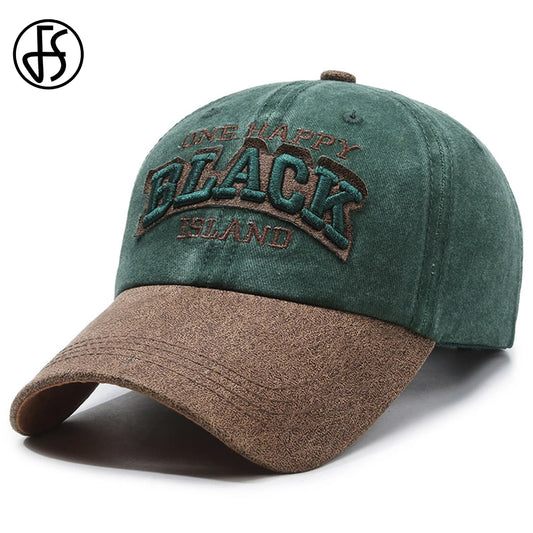 Men's FS Green Brown Letter Baseball Cap, Women's Hip Hop Snapback Hat, Vintage Street Trucker Hat, Trendy Golf Cap